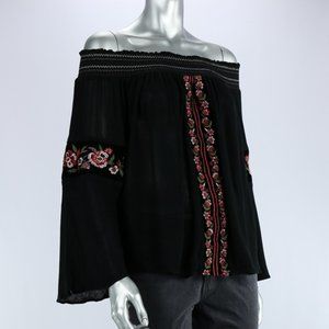 INC Embroidered Velvet and Gauze Top